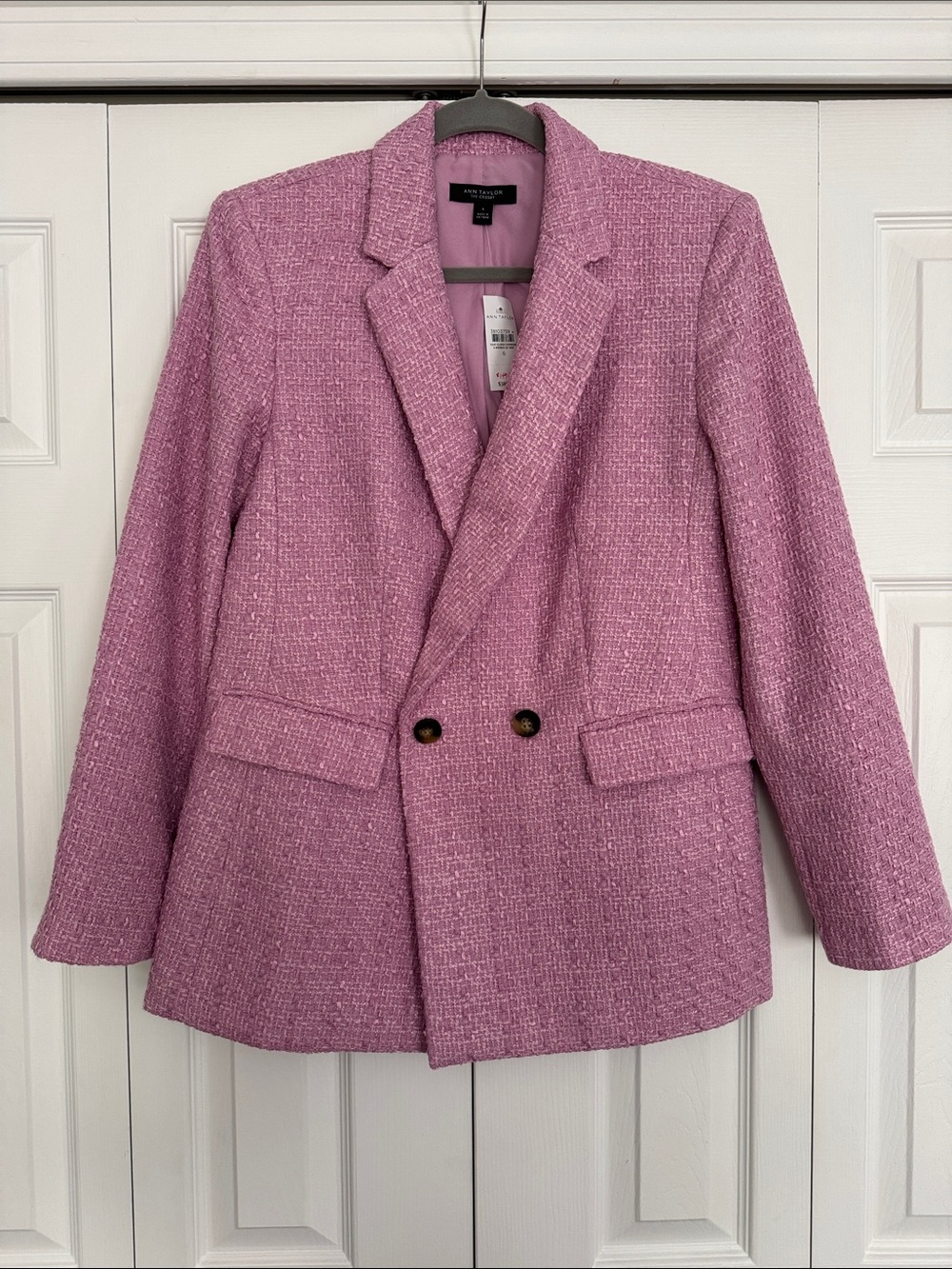Ann Taylor Pink Tweed Double-Breasted Blazer